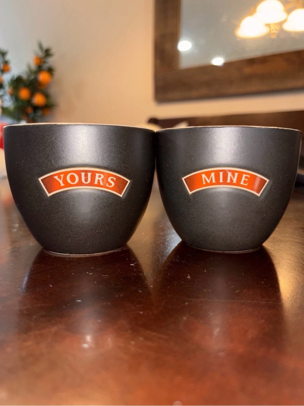 Bailey’s Irish Matte Black 'Yours' & 'Mine' Ceramic CupsPair with Red Accents